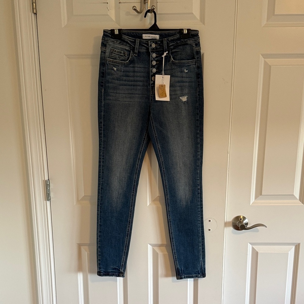NWT Flying Monkey Black Label Distressed Button Fly Skinny Jeans